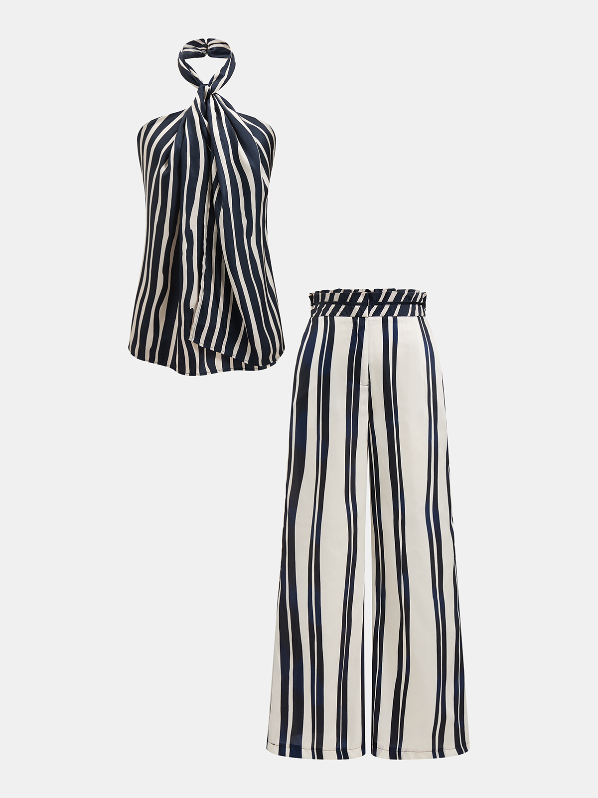 Striped Halter Top & Wide-Leg Pants Set