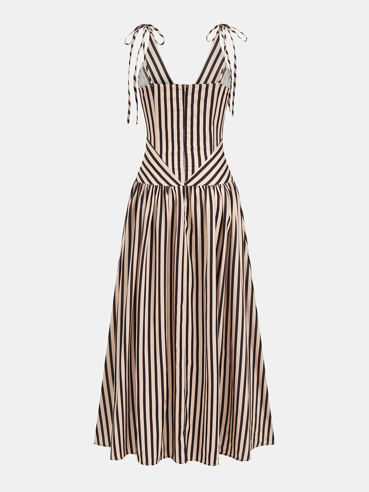 Robe longue rayée à encolure en V et fines bretelles