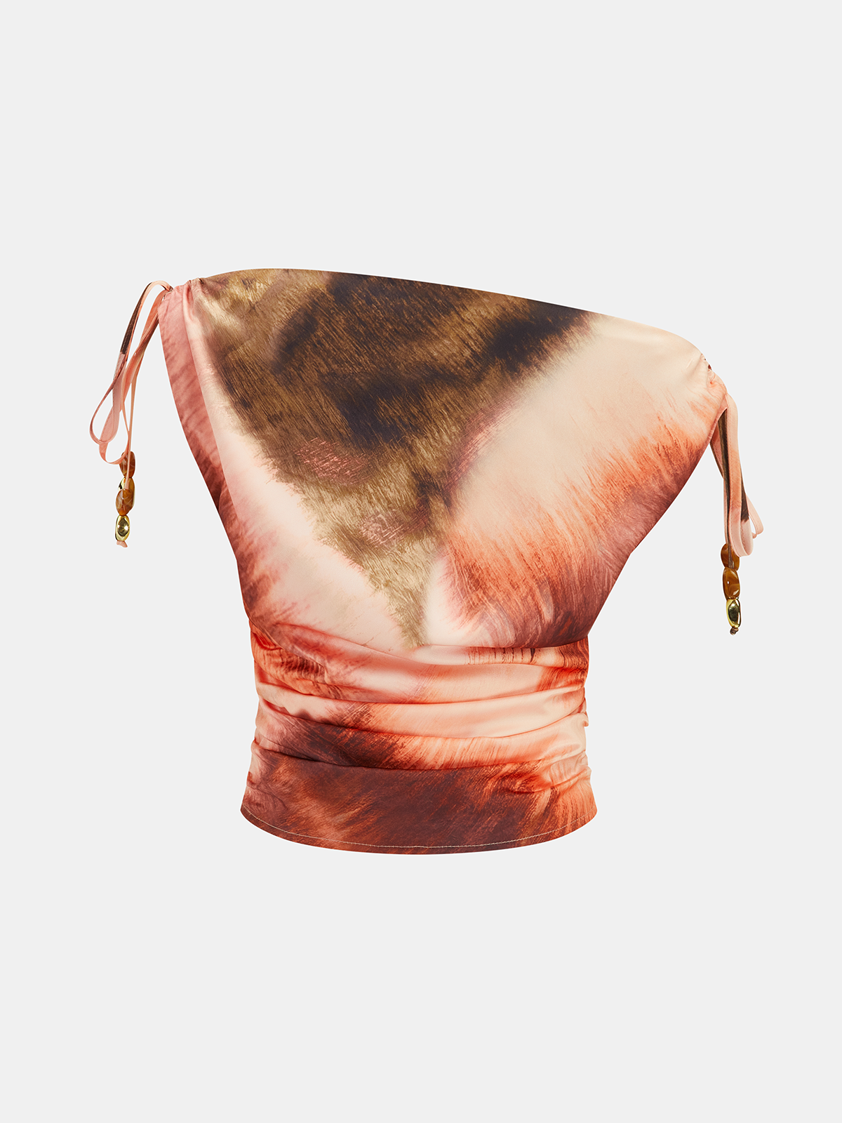 Beaded Tie Dye Off-Shoulder Ruched Crop Top
