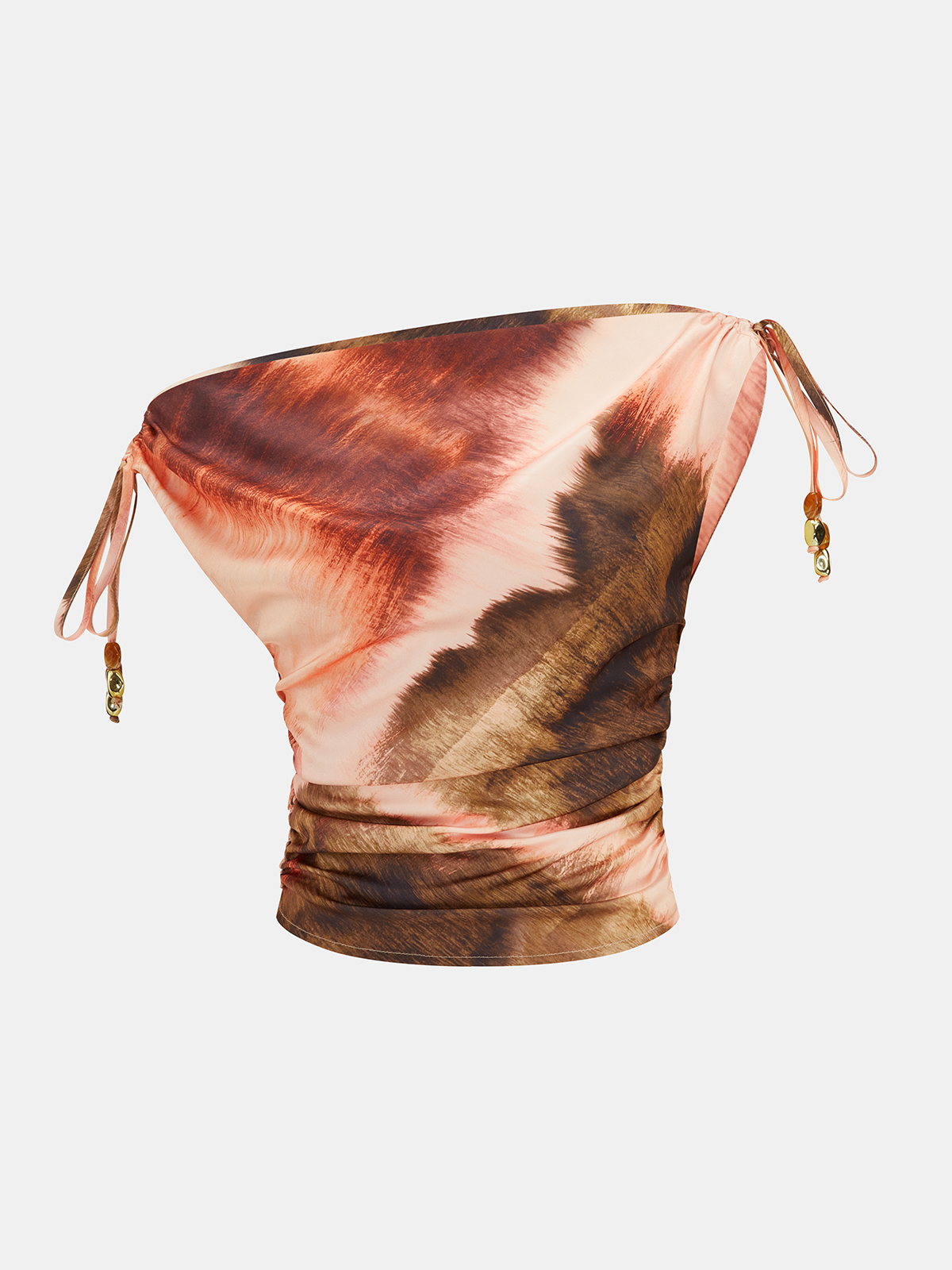 Beaded Tie Dye Off-Shoulder Ruched Crop Top