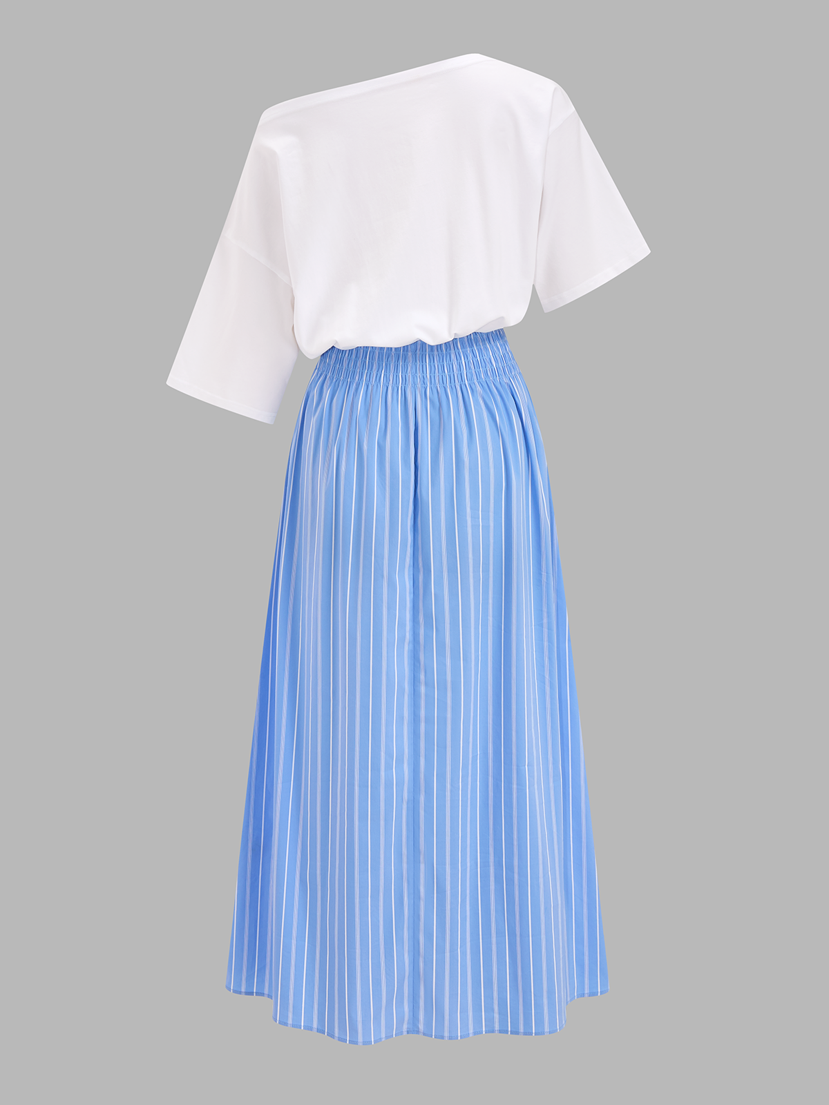 Color Block schulterfreies gestreiftes Midikleid