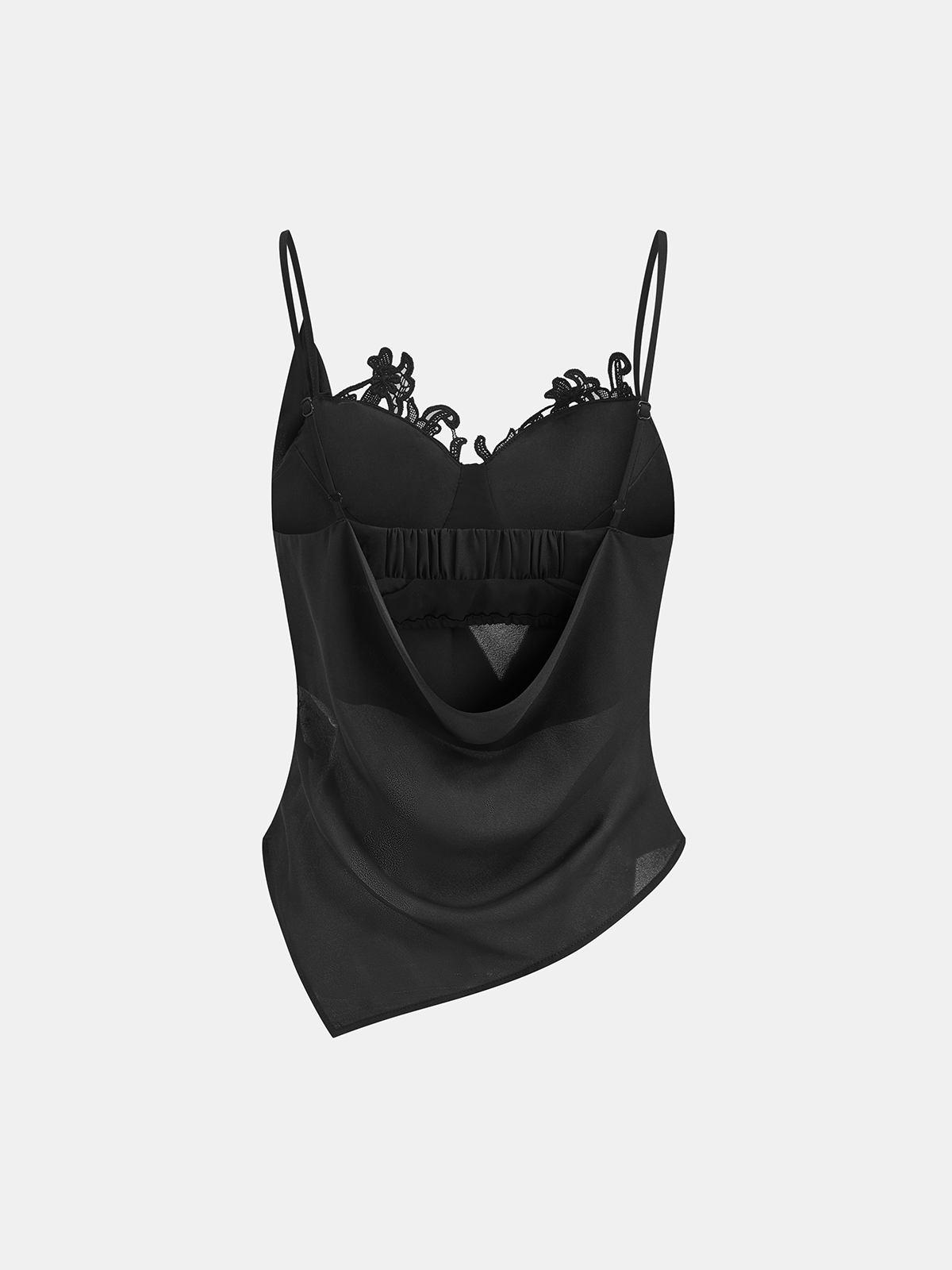 Cowl Neck Lace Trim Sheer Cami Top