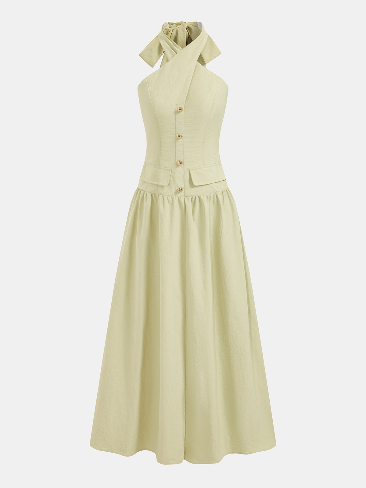 Halter Neck Fitted Waist Cotton Maxi Dress