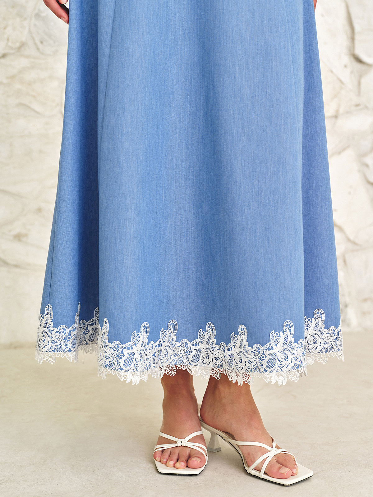 Lace Trim V-Neck Top & Maxi Skirt Set