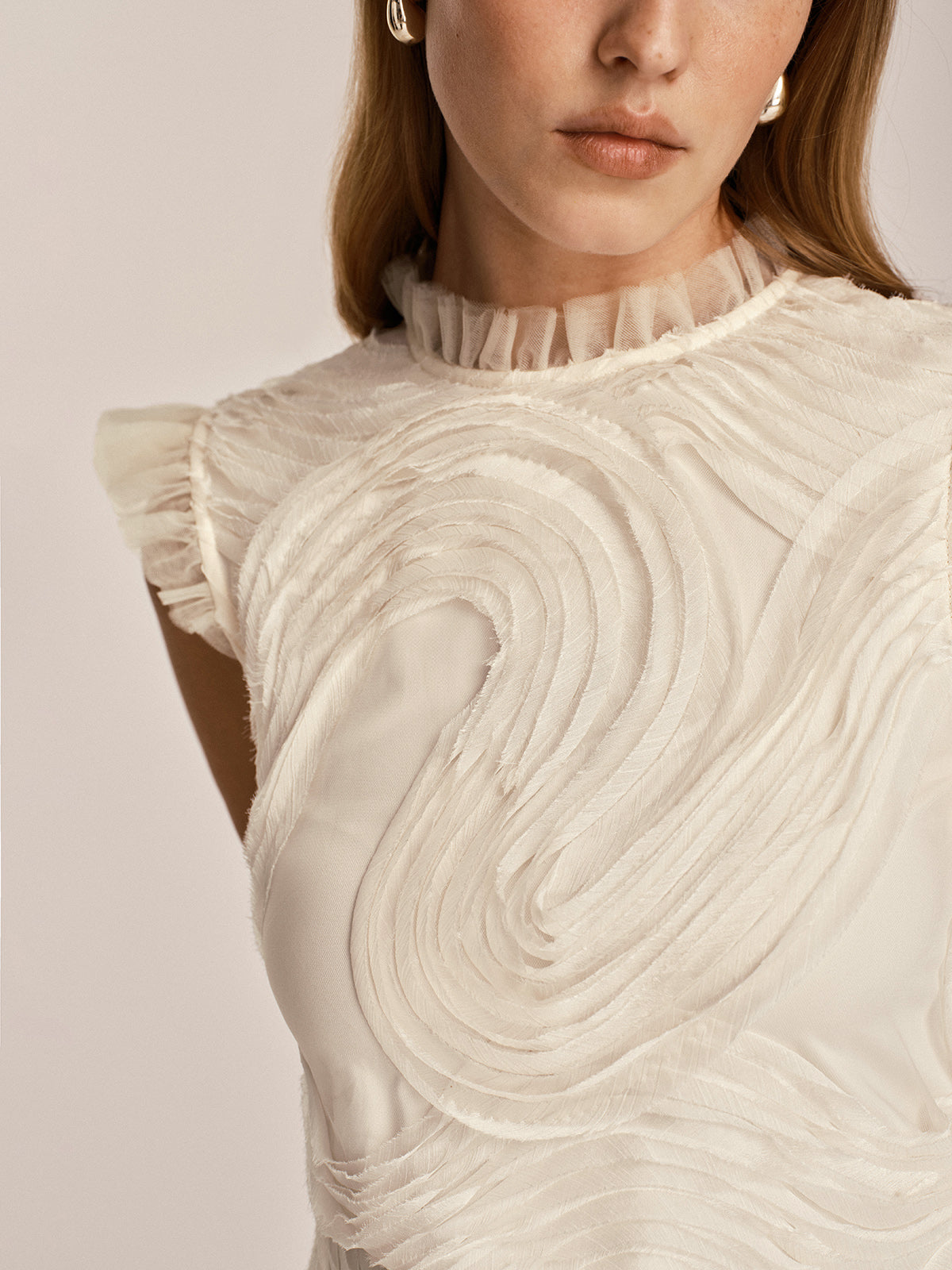 Textured Ruffled Mesh Tank Top