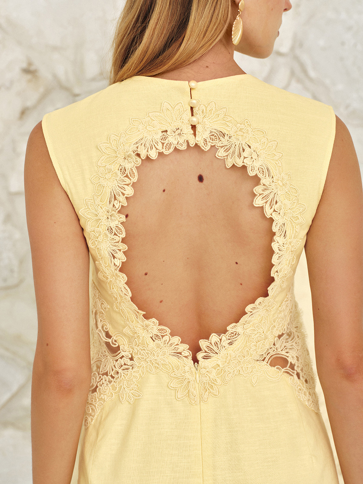 Backless Lace Cotton Linen Mini Dress