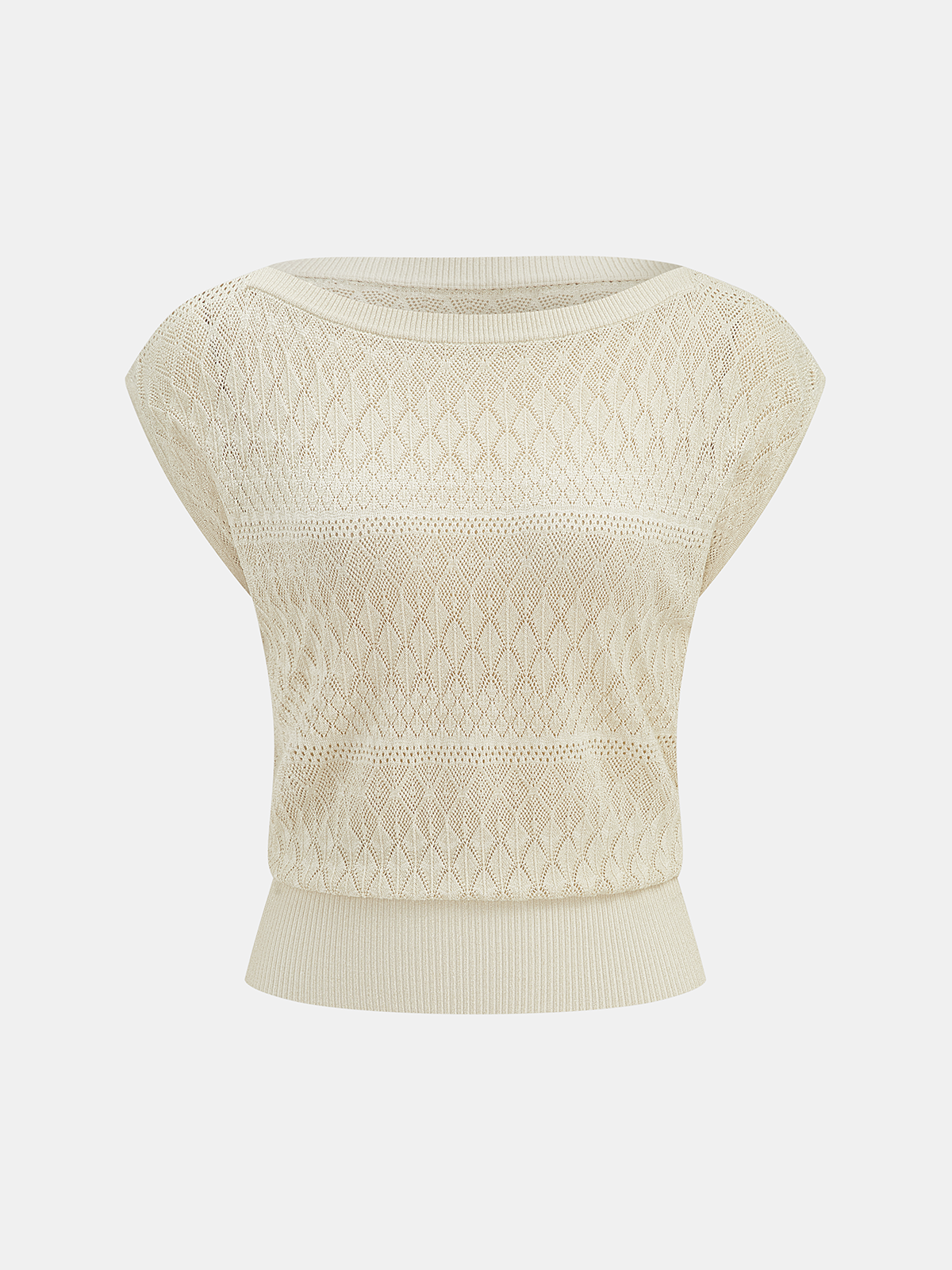 Openwork Knit Boat Neck Sleeveless Top