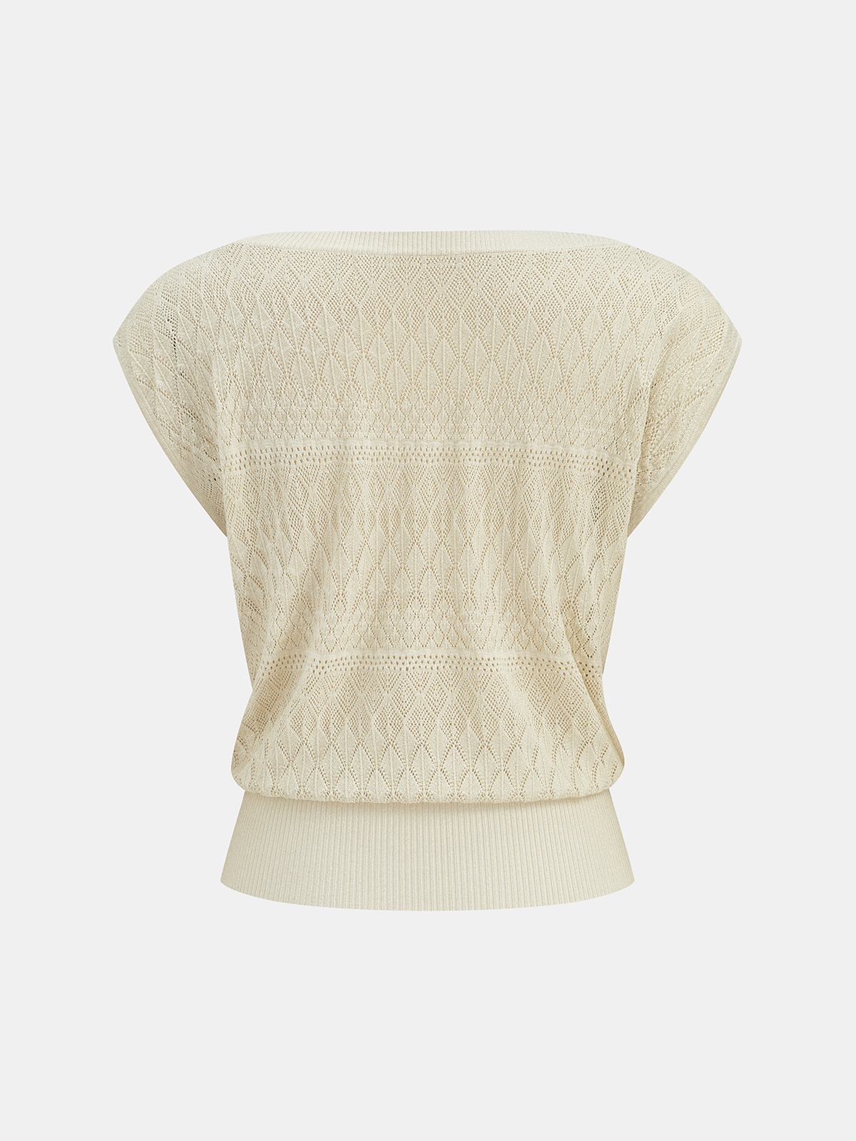 Openwork Knit Boat Neck Sleeveless Top