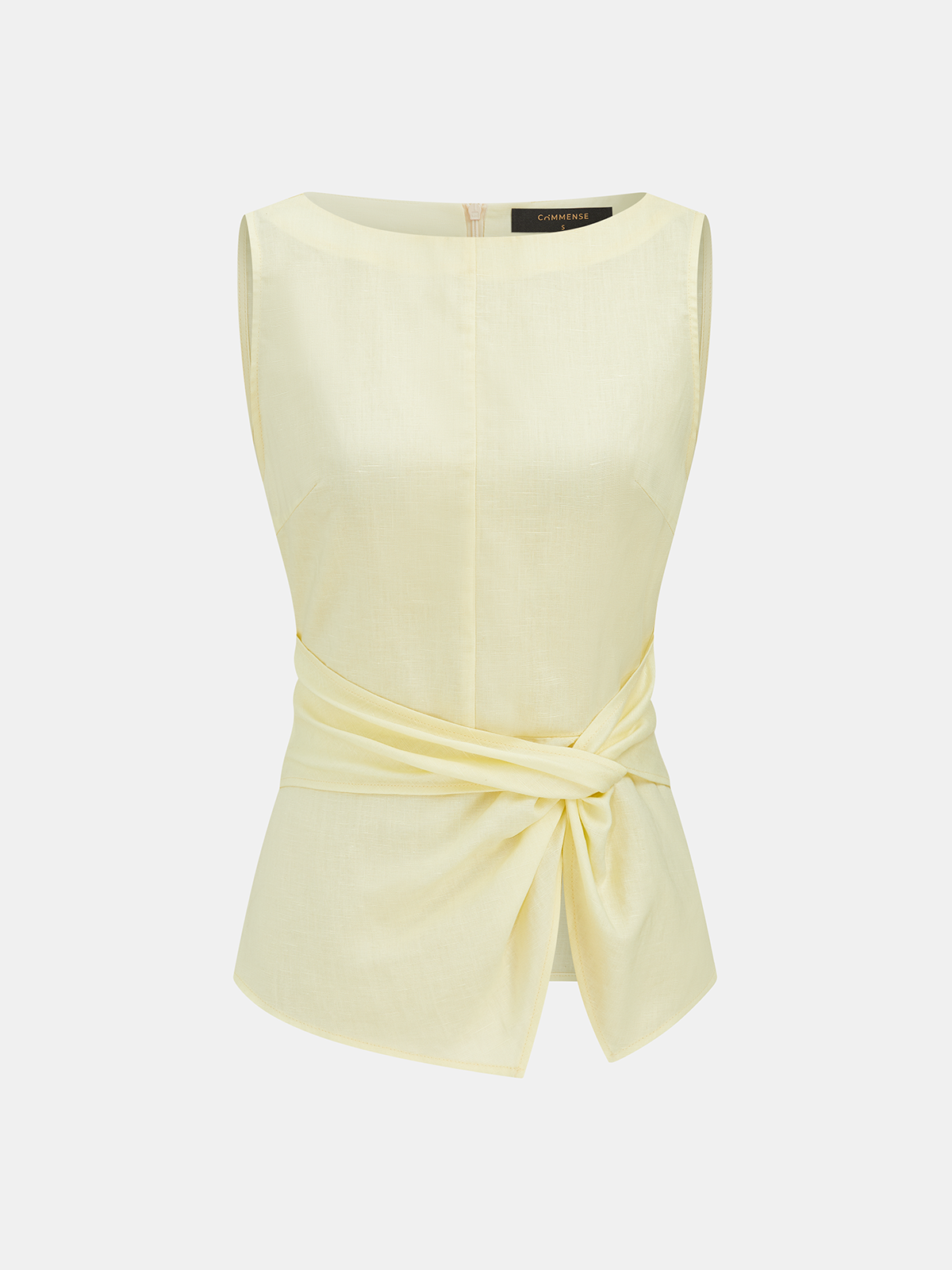 Twisted Waist Linen Blend Sleeveless Blouse