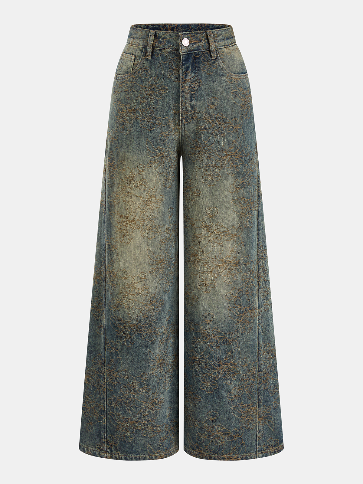 Jacquard Wide Leg Denim Pants