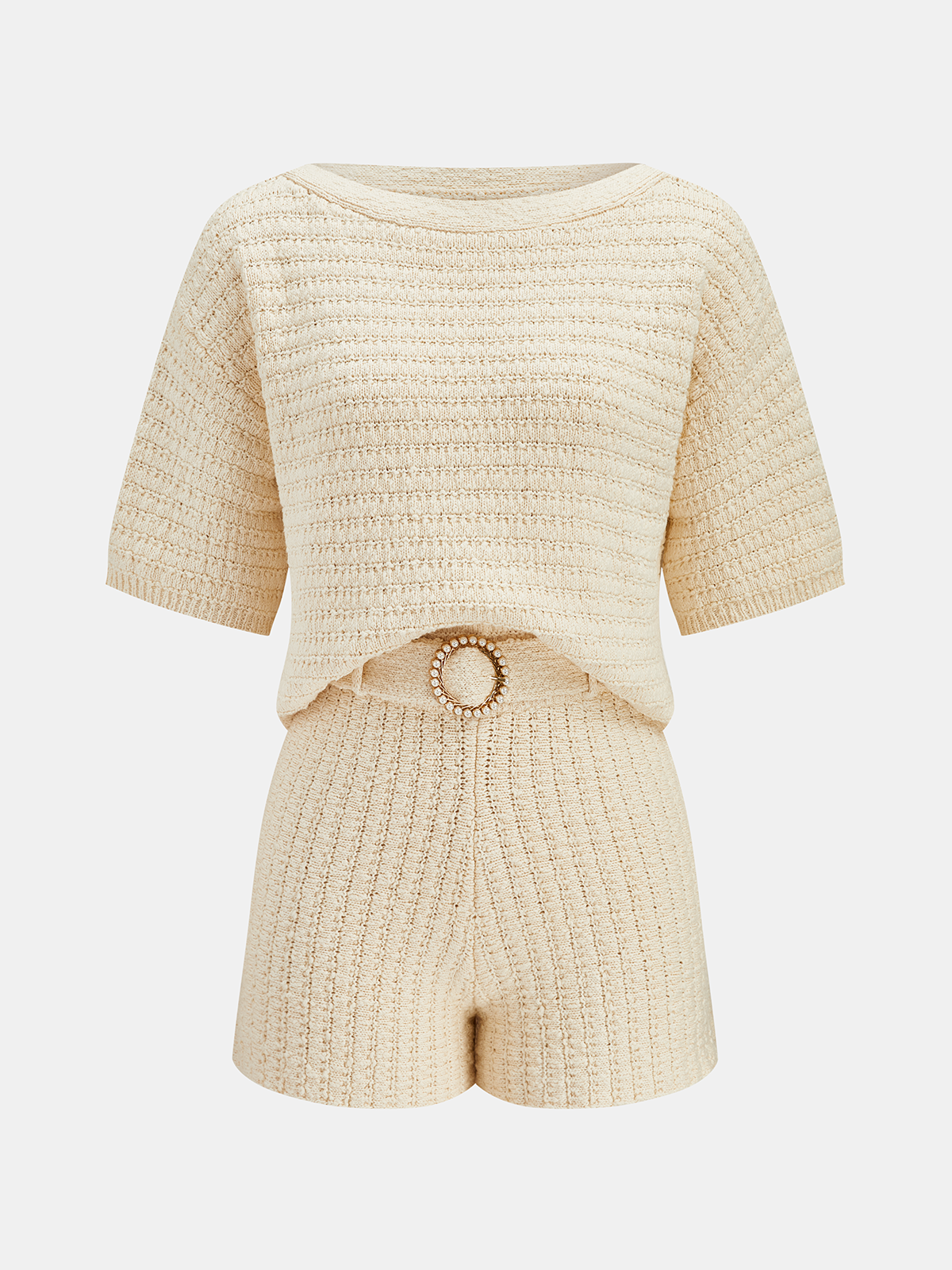 Ensemble short et haut en tricot texturé à manches courtes
