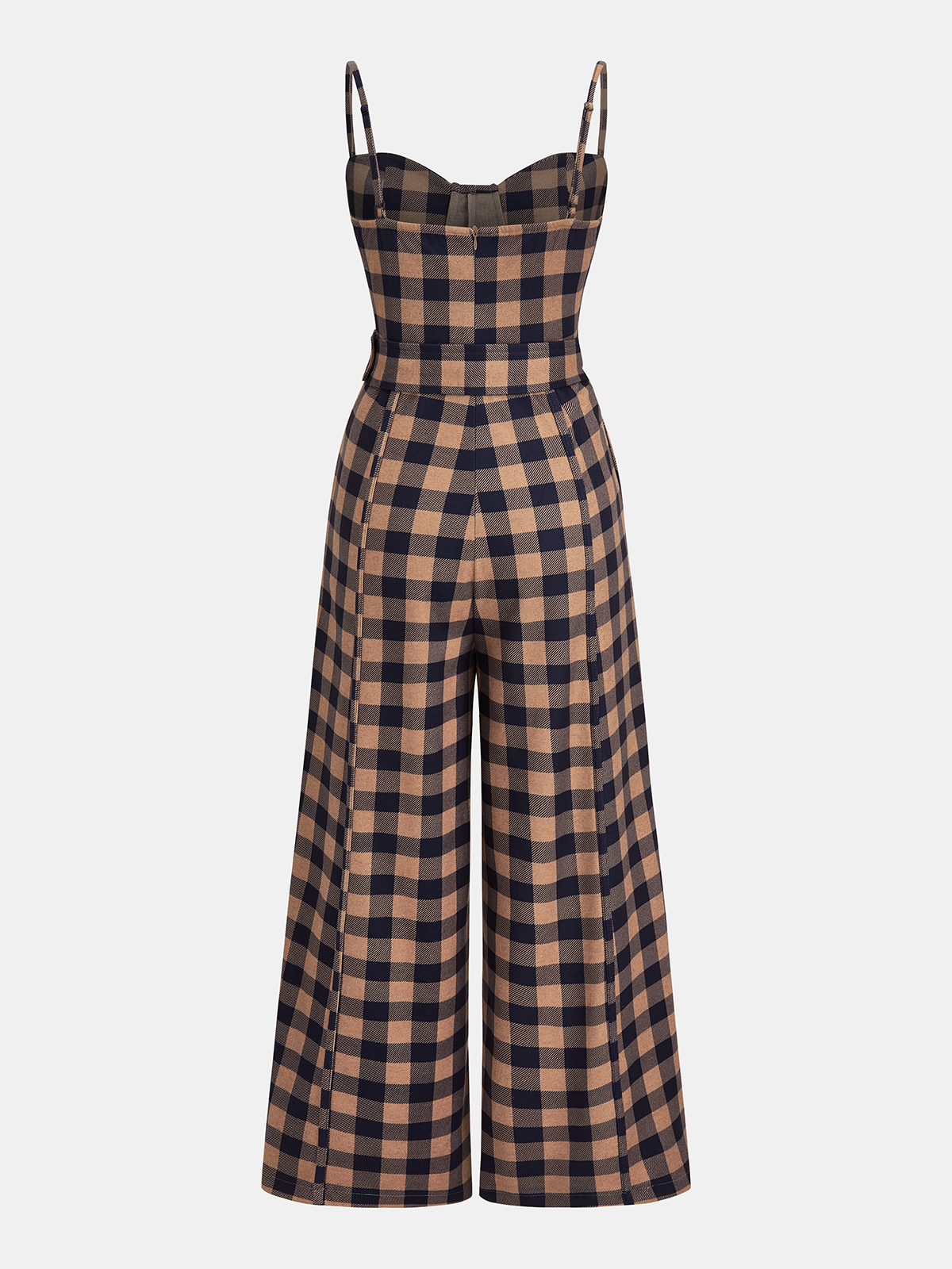 Karierter Jumpsuit mit weitem Bein, Camisole und Gürtel