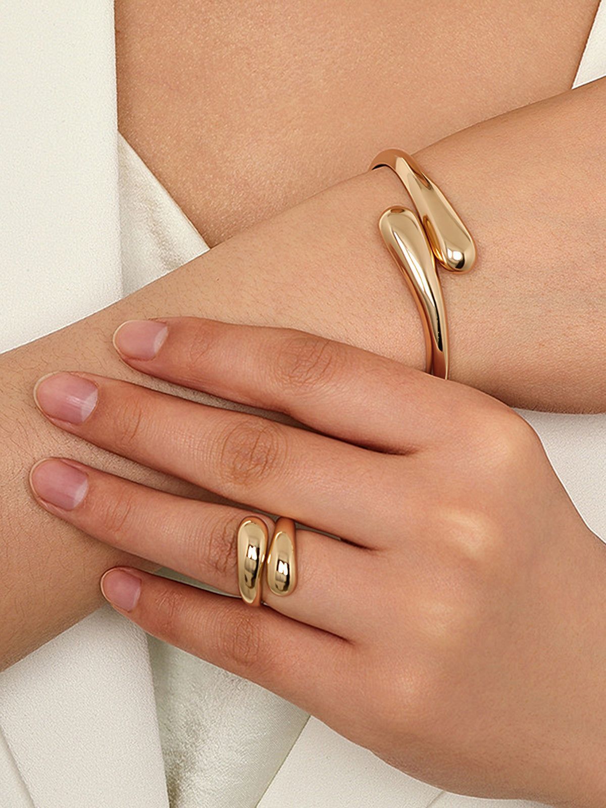 Lot de 2 bracelets et bagues ouverts minimalistes et lisses