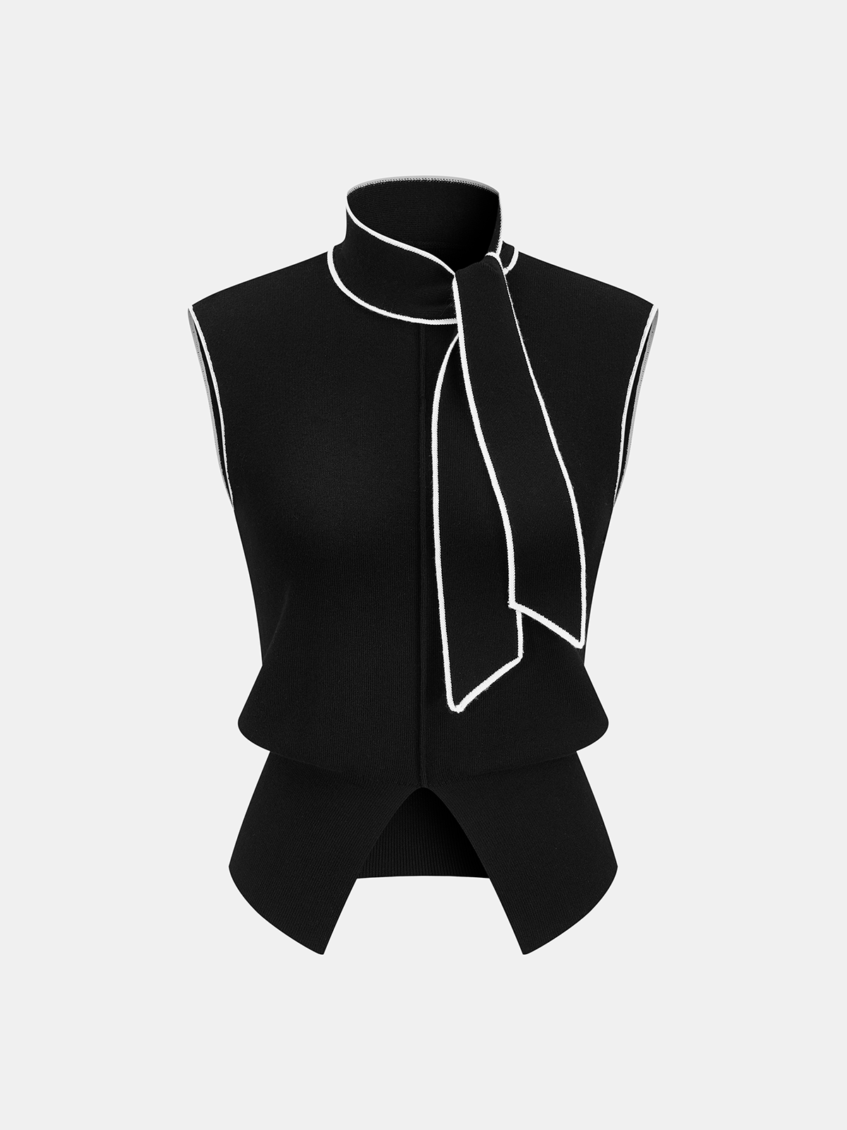 Contrast-Trim Tie-Neck Sweater Vest