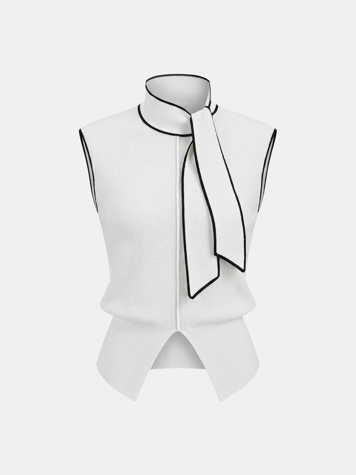 Gilet pull à col noué et liseré contrastant
