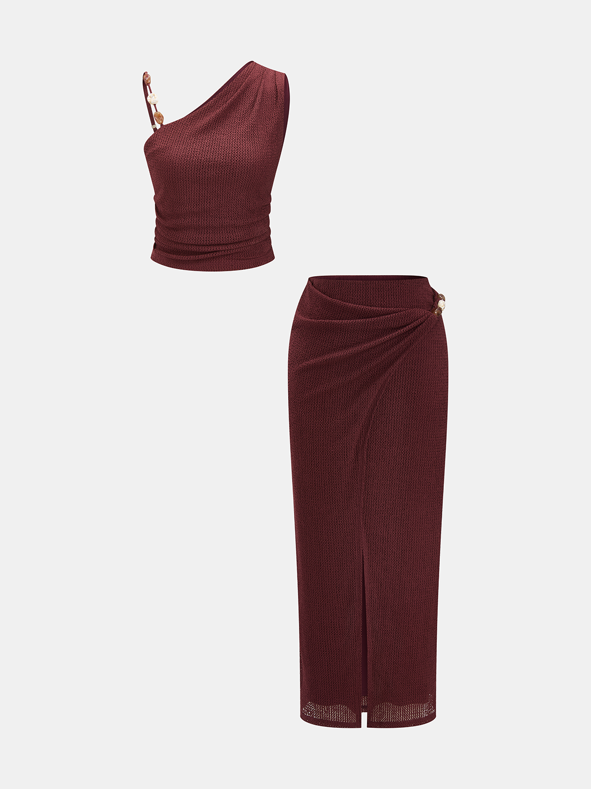 Textured One-Shoulder Top & Midi Skirt Set