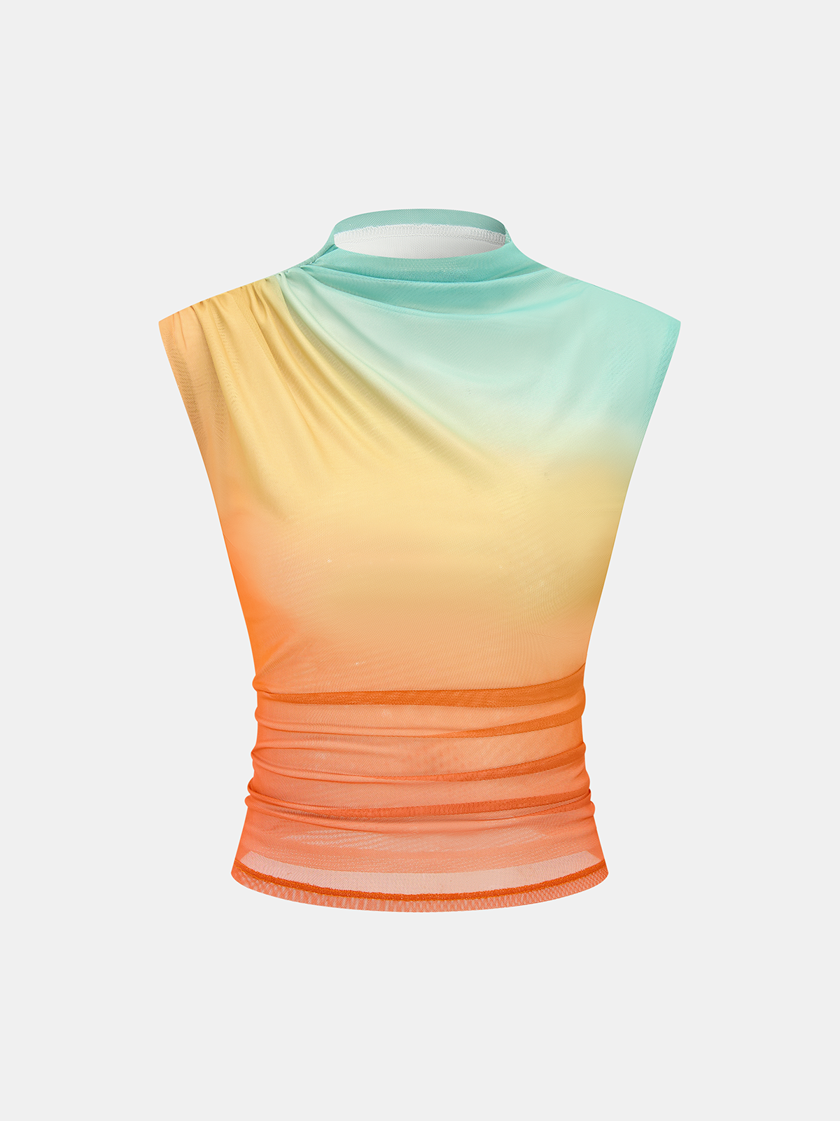 Rainbow Gradient Mesh Ruched Tank Top