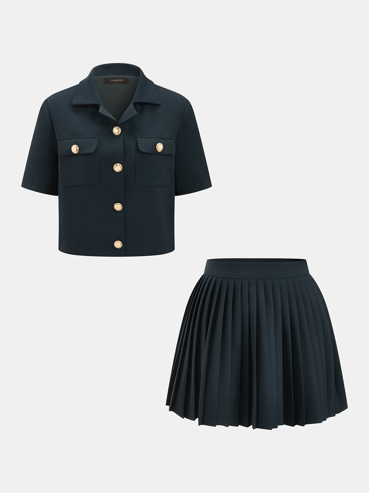 Short Sleeve Crop Top & Pleated Mini Skirt Set