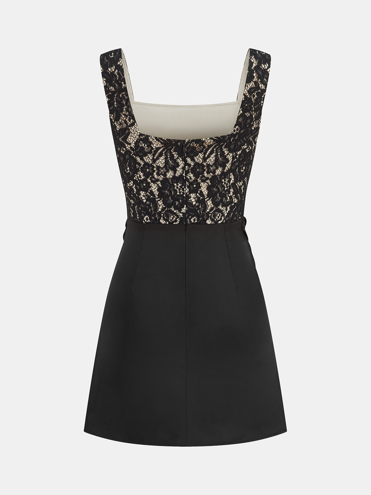 Lace Square Neck Ruched Mini Dress
