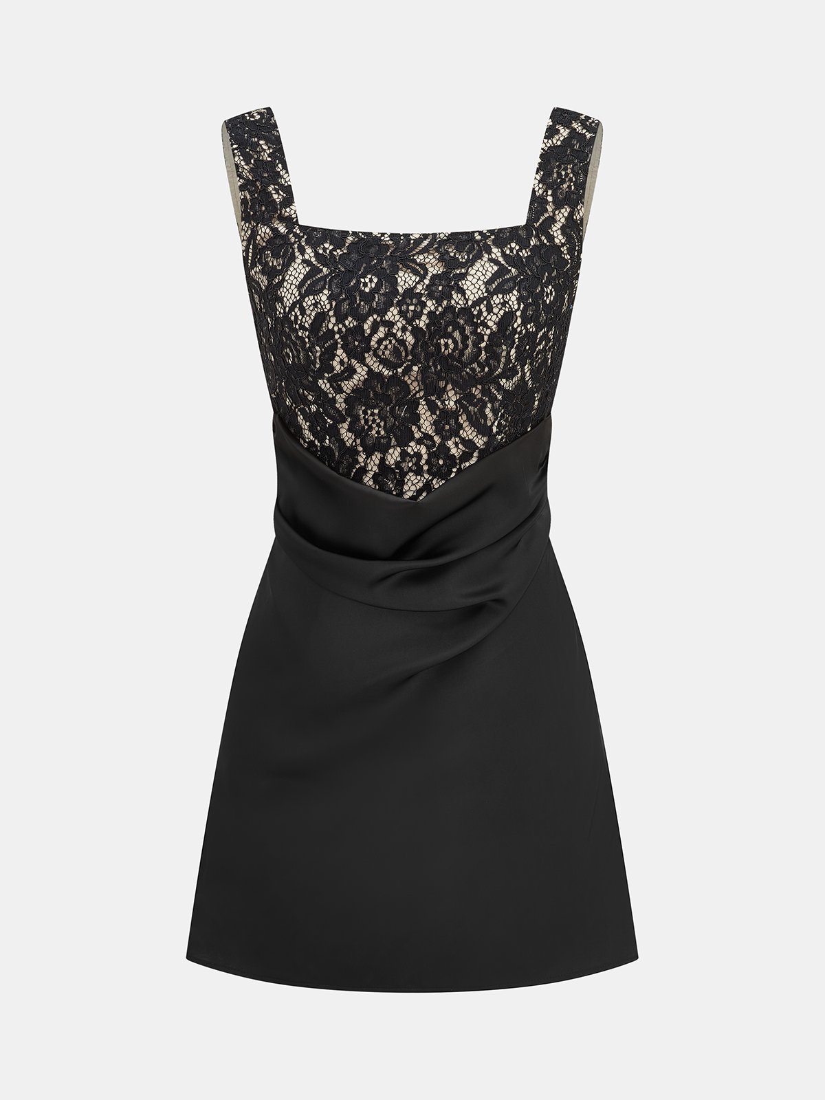 Lace Square Neck Ruched Mini Dress