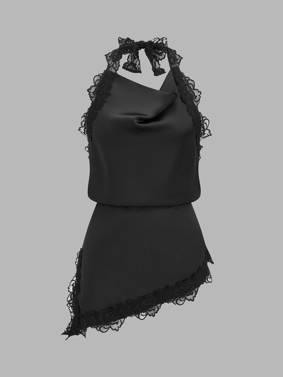 Ensemble top licou en dentelle et pantalon à pois