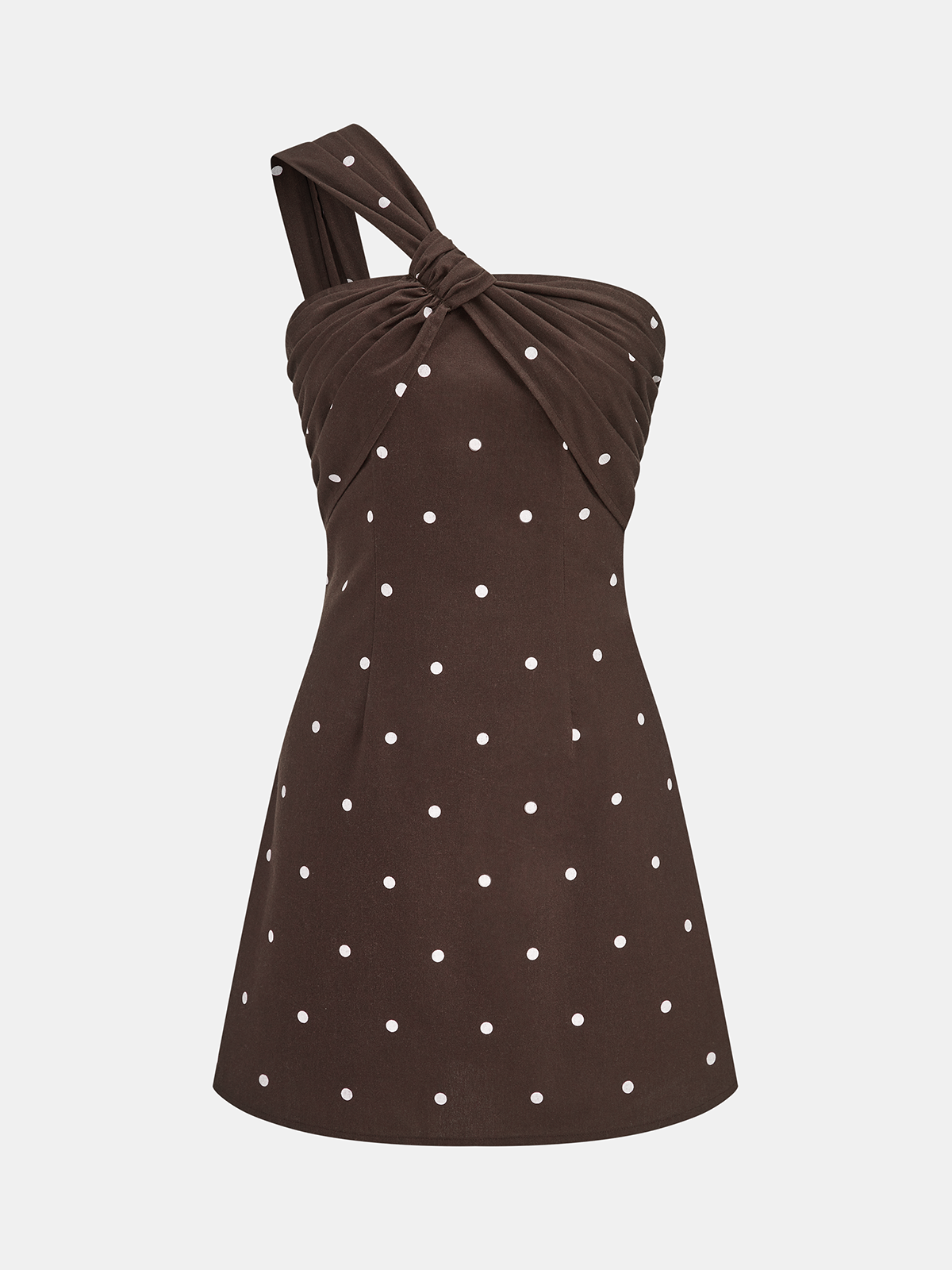 Polka Dot One Shoulder Linen Blend Mini Dress