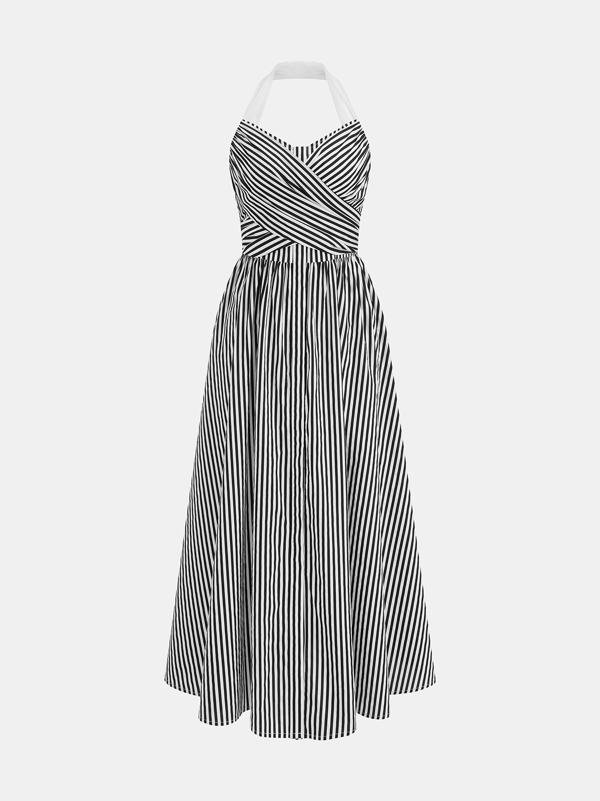 Cotton Striped Halter Maxi Dress