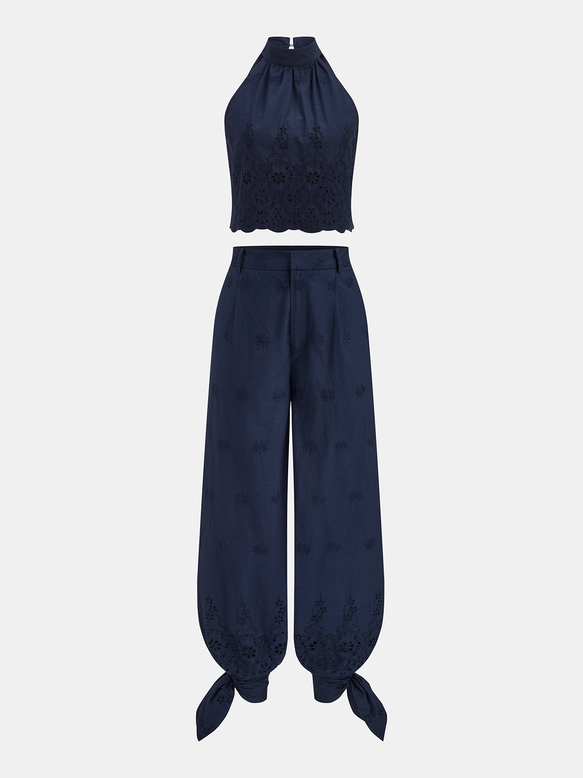 Ensemble haut brodé œillet et pantalon à nouer aux poignets