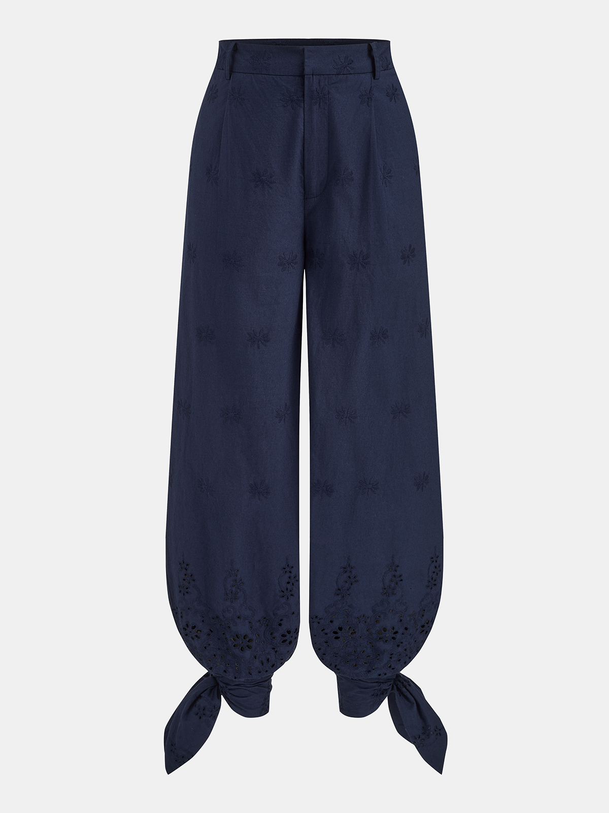 Eyelet Embroidery Top & Tie-Cuff Pants Set