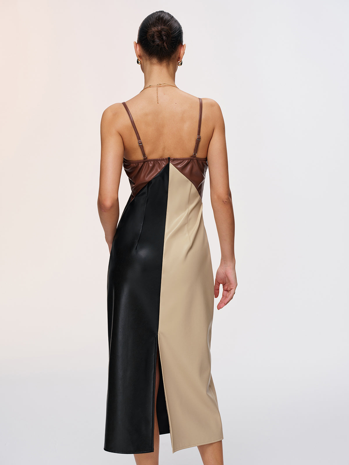 Color-Block Kunstleder-Cami-Kleid