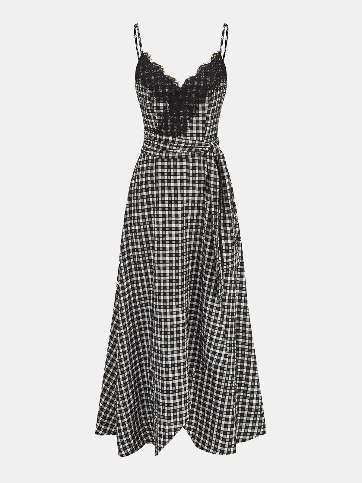 Gingham Lace Trim Cami Midi Dress