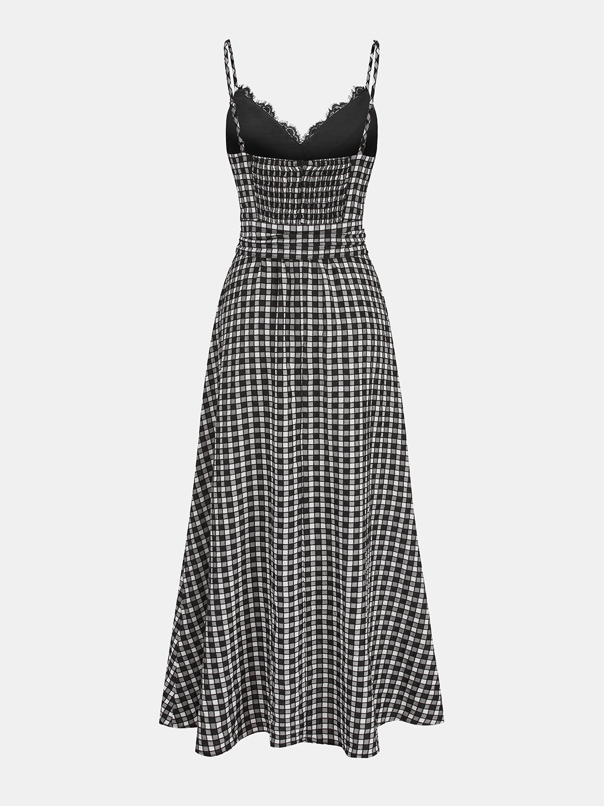 Gingham Lace Trim Cami Midi Dress