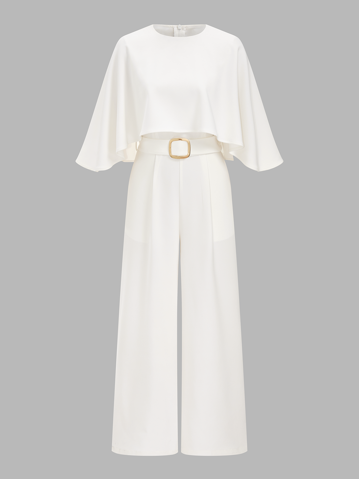 Cape-Sleeve Belted Wide-Leg Jumpsuit