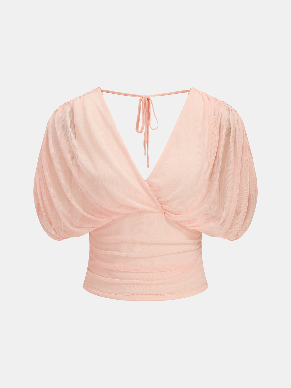 Mesh Puff Sleeve Deep V Neck Top