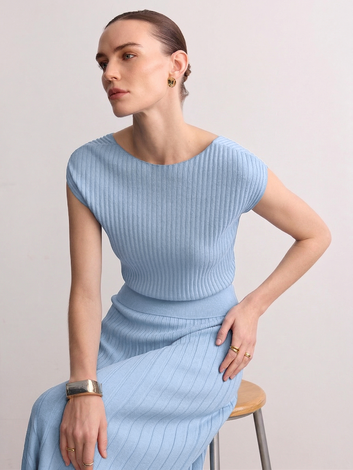 Cap Sleeve Ribbed Knit Top
