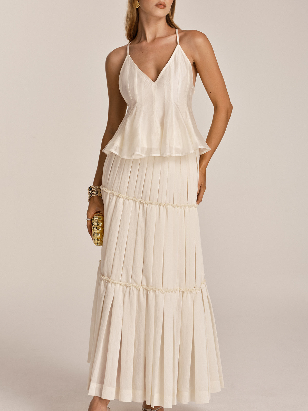 Peplum Cami Top & Tiered Maxi Skirt Set