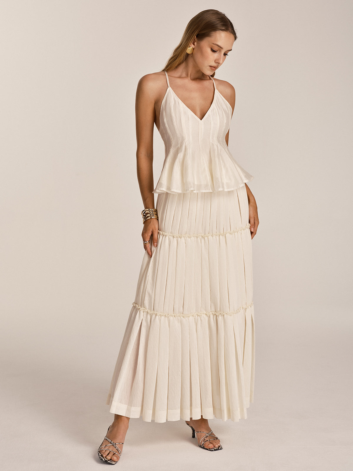 Peplum Cami Top & Tiered Maxi Skirt Set