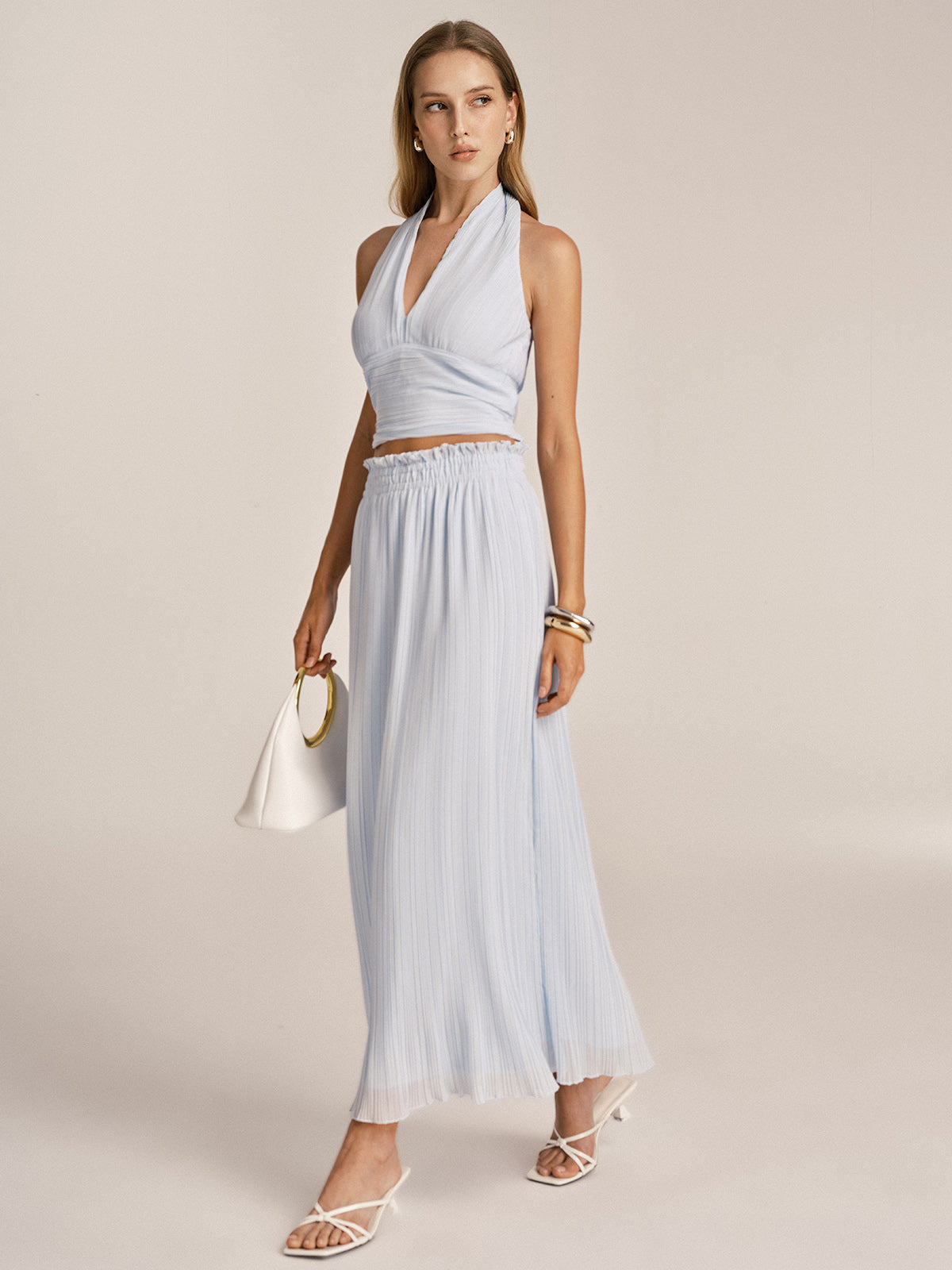 Plissé Halter Crop Top & Maxi Skirt Set