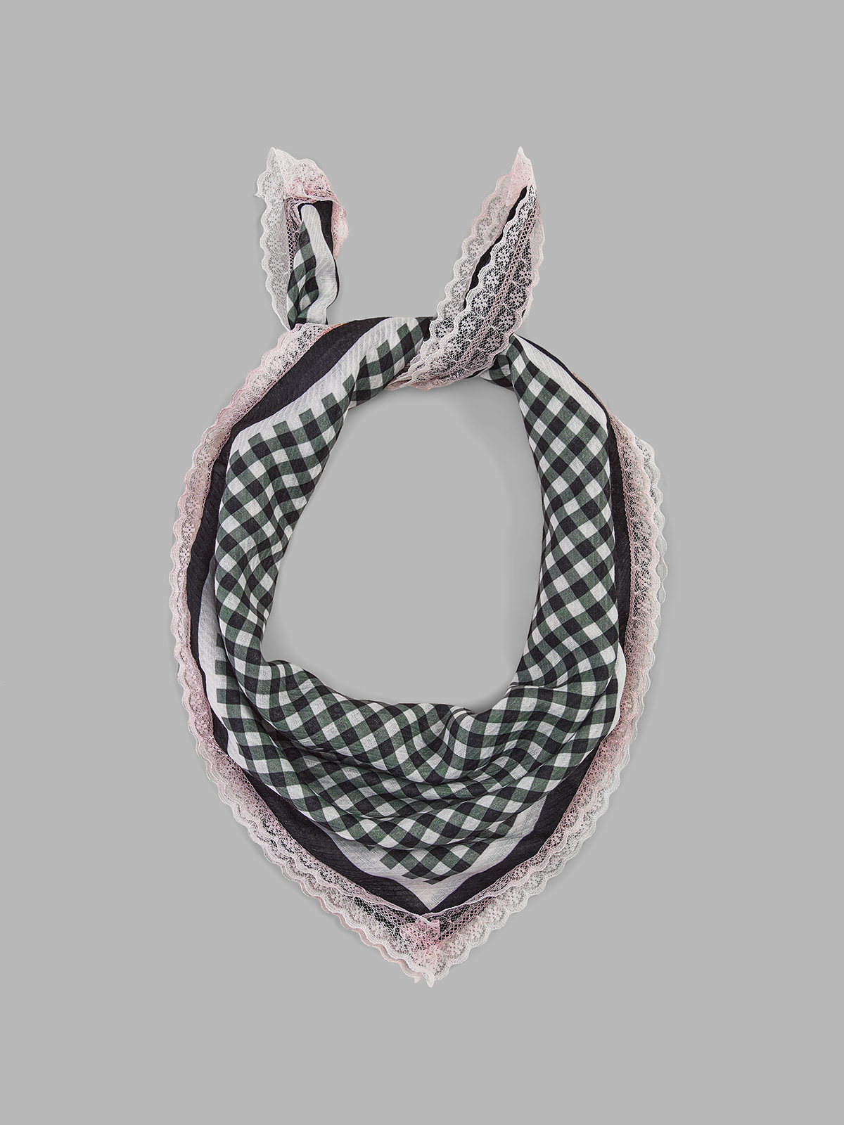 Lace Trim Gingham Scarf