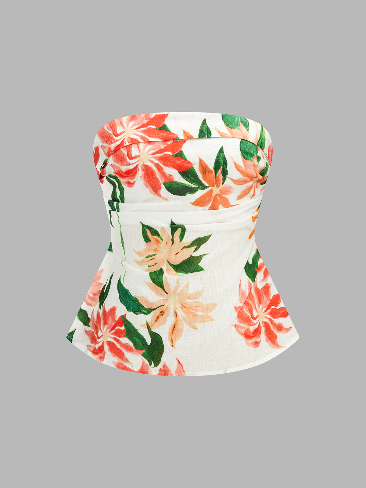 Floral Print Strapless Top & Midi Skirt Set