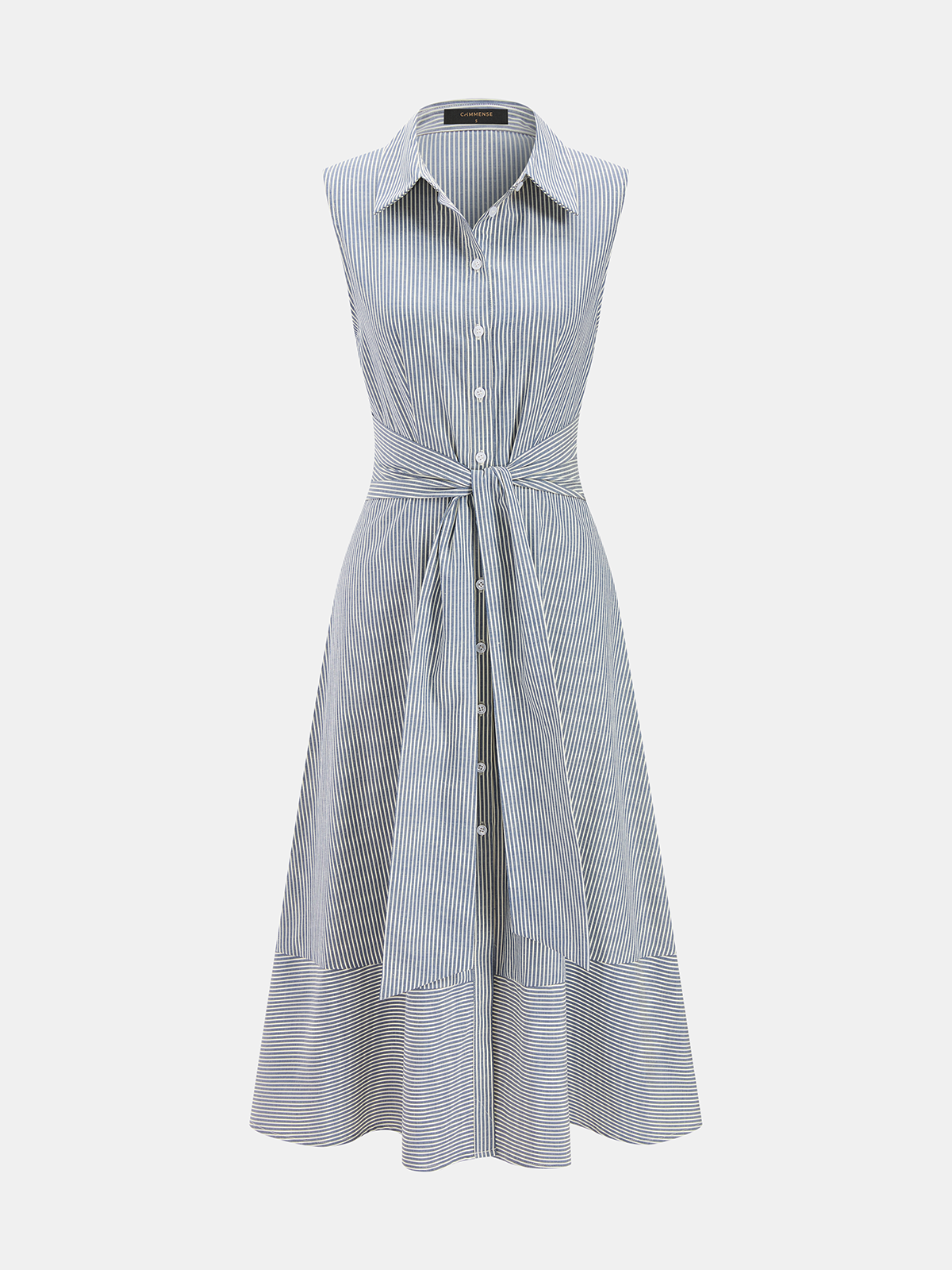 Striped Sleeveless Tie Waist Maxi Shirt Dress
