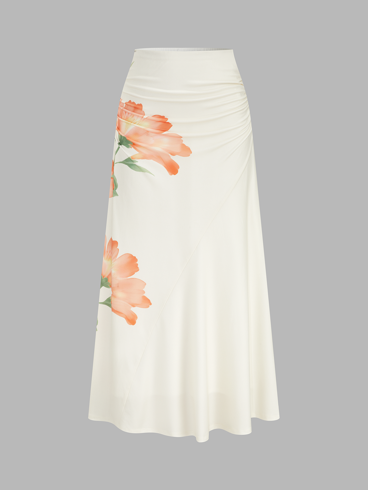 Floral Print Halter Crop Top & Ruched Skirt Set
