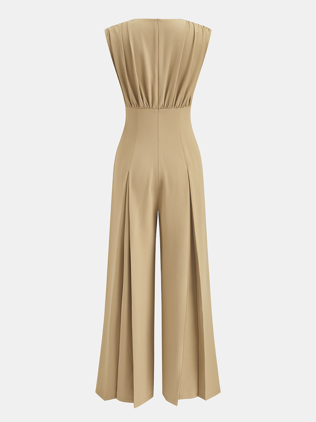 Deep V Neck Pleated Wide Leg Jumpsuit