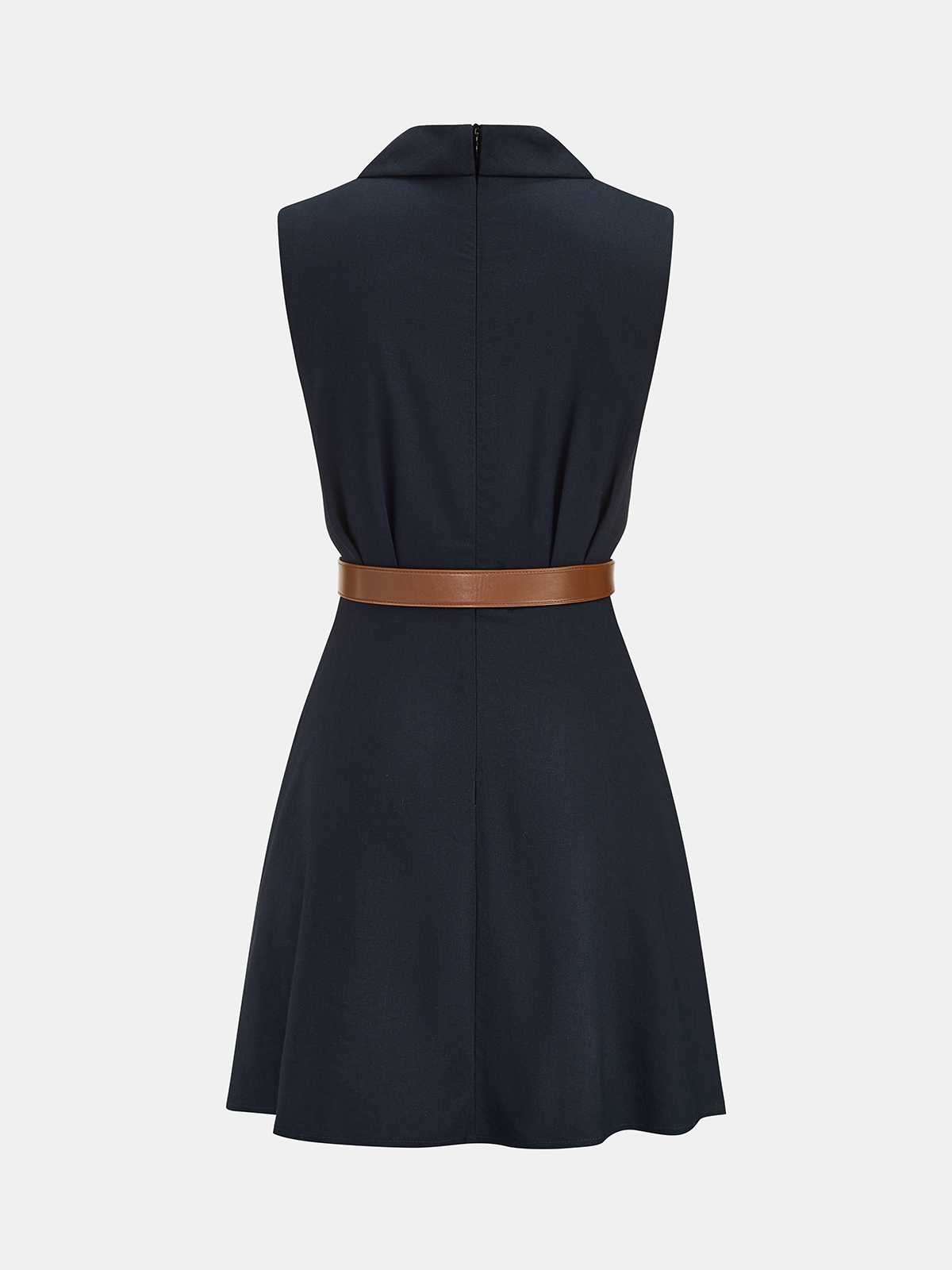 Mini-robe sans manches cache-cœur en mélange de lin ceinturée