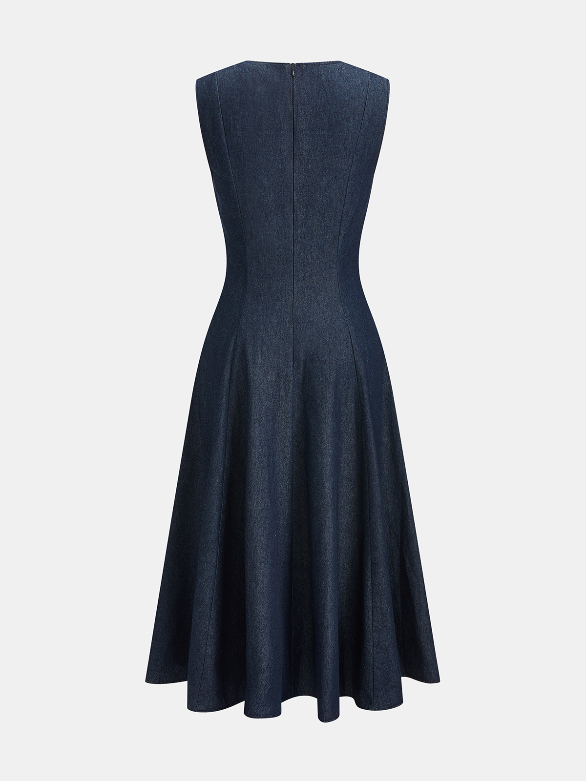 Sleeveless Flared Denim Midi Dress