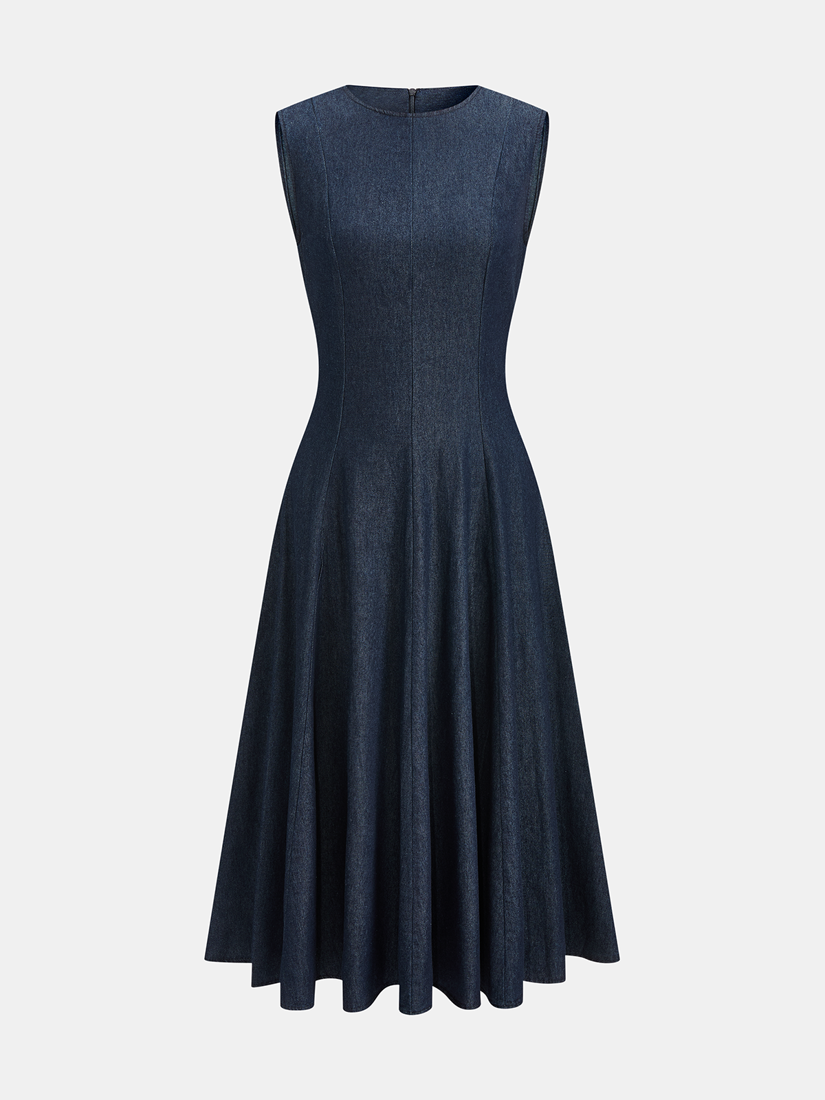 Sleeveless Flared Denim Midi Dress