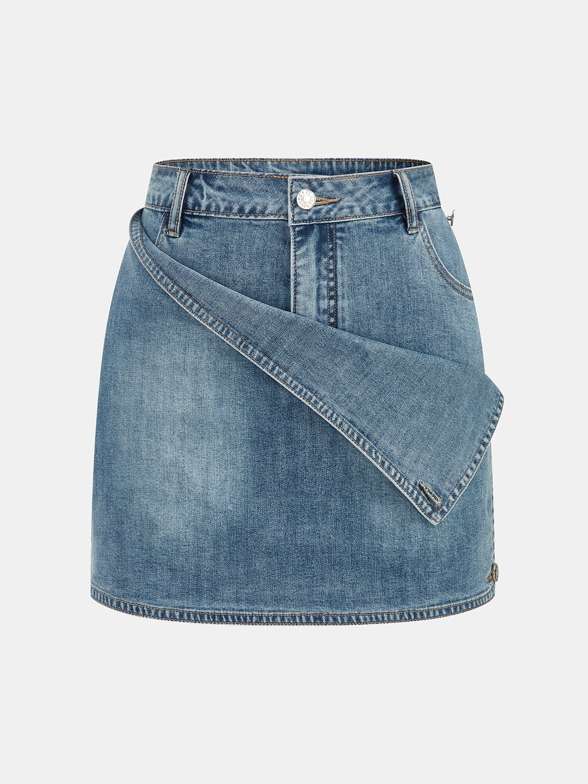 Asymmetrical Overlap Denim Mini Skirt