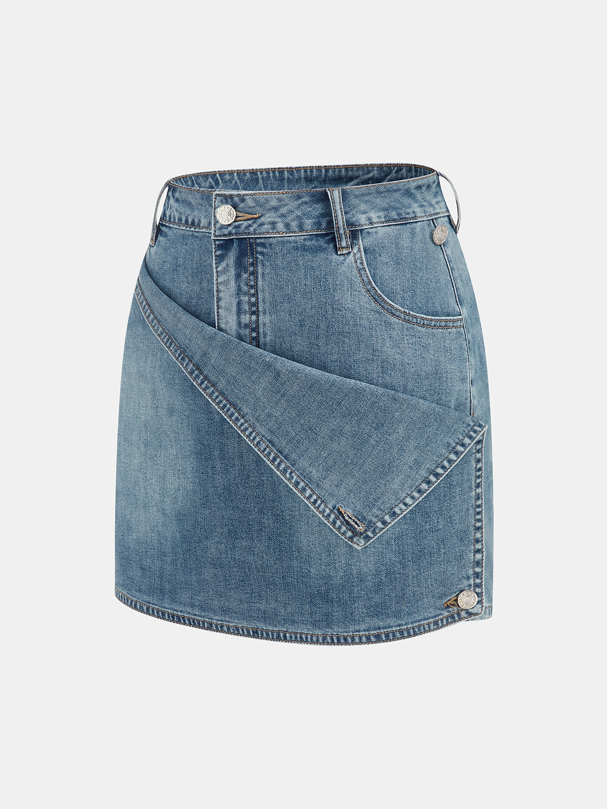 Asymmetrical Overlap Denim Mini Skirt
