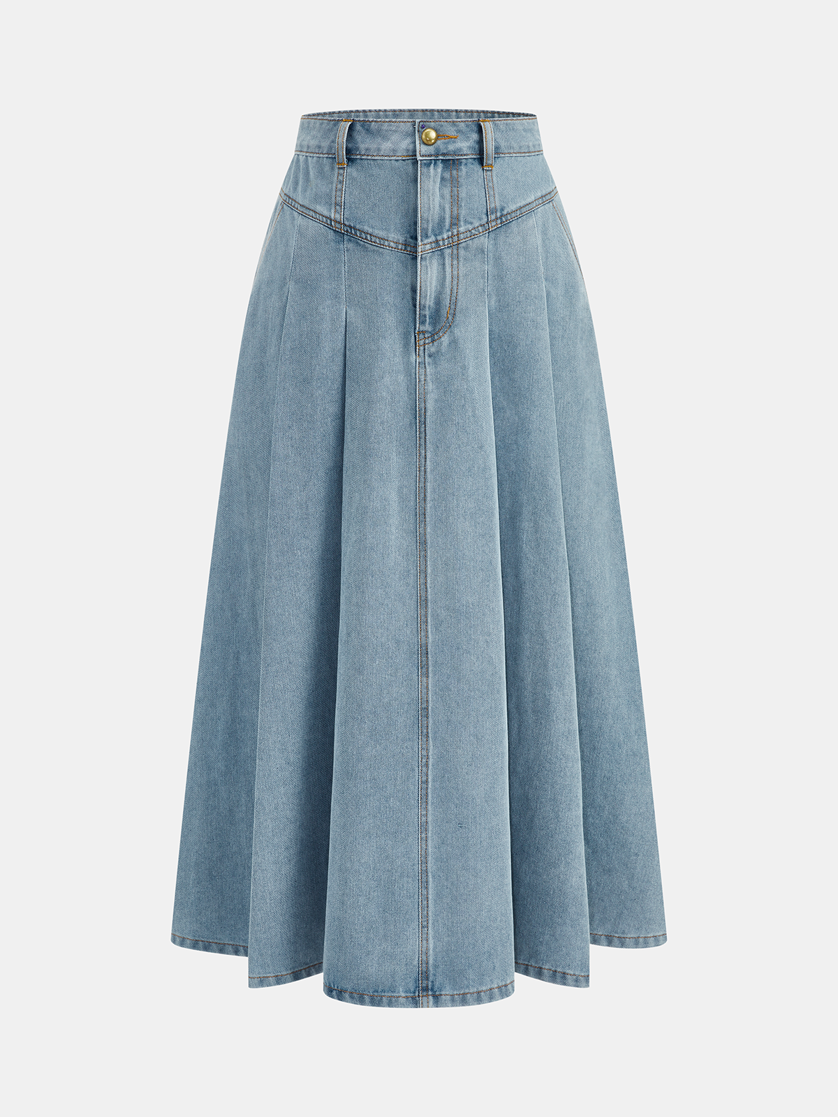 Denim Crop Vest & Pleated Midi Skirt Set
