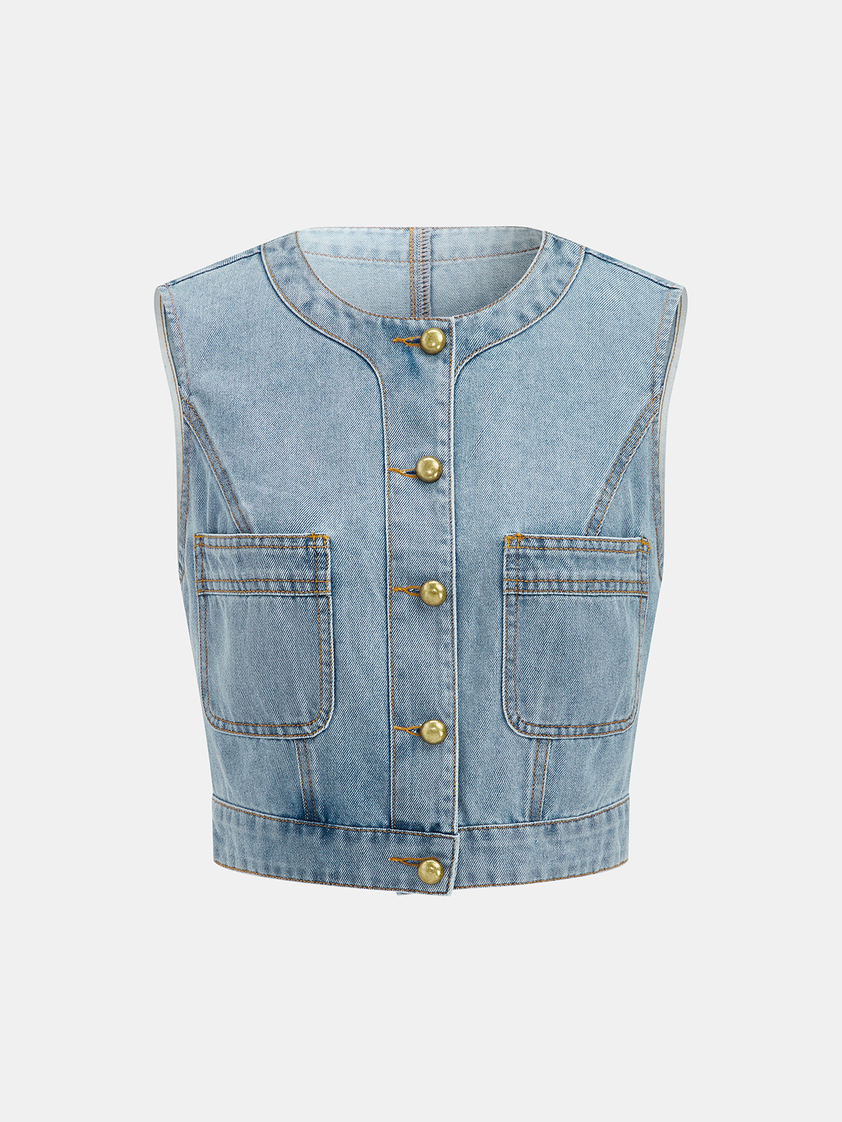 Denim Crop Vest & Pleated Midi Skirt Set